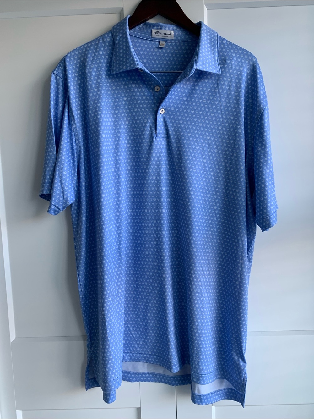 Peter Millar Golf Shirt Light Blue Micro-Pattern Polo men’s size XL